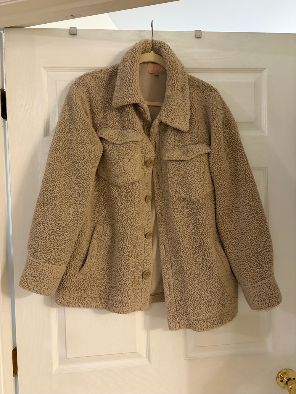 Show‎ Me Your Mumu Whistler Shirt Jacket Faux Sherpa Shacket Taupe women’s small